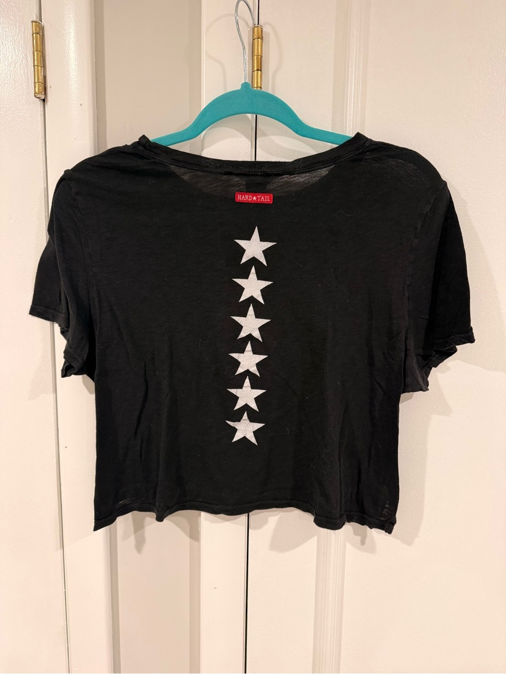 Hard Tail Black Cropped Tee with White Star Column Down Back